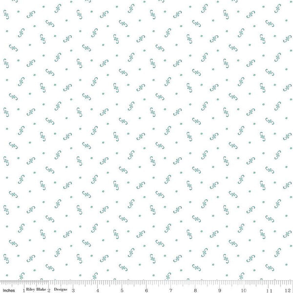 SALE Prairie Fiddle C12320 Teal by Riley Blake Designs - Floral Flowers Dots - Lori Holt - Quilting Cotton Fabric