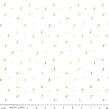 DEAL Seasonal Basics Moons C653 White - Riley Blake Designs - Halloween Autumn Moon Stars - Quilting Cotton Fabric