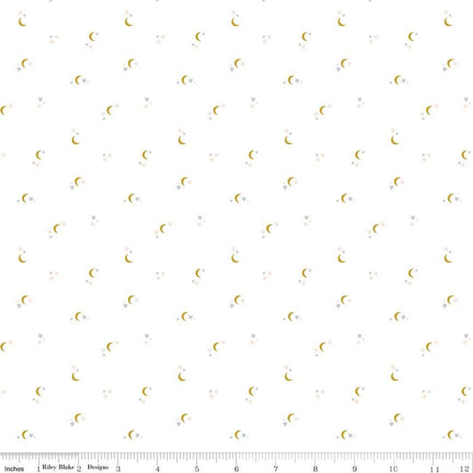 DEAL Seasonal Basics Moons C653 White - Riley Blake Designs - Halloween Autumn Moon Stars - Quilting Cotton Fabric