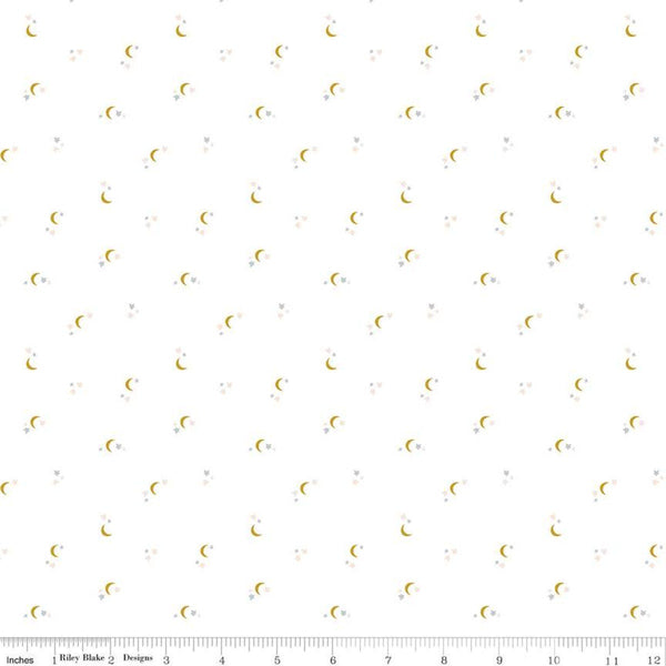 SALE Seasonal Basics Moons C653 White by Riley Blake Designs - Halloween Autumn Moon Stars - Quilting Cotton Fabric