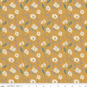 CLEARANCE Elegance Ethereal C12225 Gold - Riley Blake Designs - Floral Flowers Vines - Quilting Cotton Fabric
