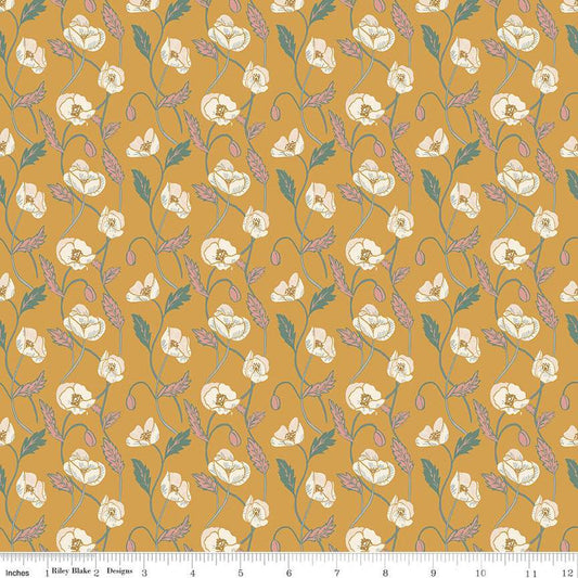 CLEARANCE Elegance Ethereal C12225 Gold - Riley Blake Designs - Floral Flowers Vines - Quilting Cotton Fabric