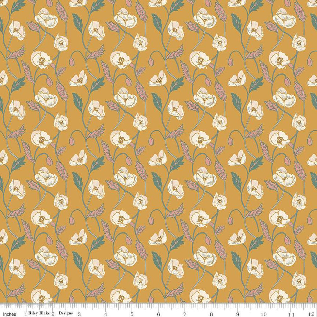 SALE Elegance Ethereal C12225 Gold by Riley Blake Designs - Floral Flowers Vines - Quilting Cotton Fabric