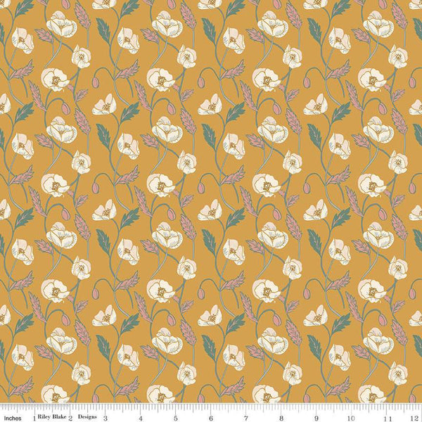 SALE Elegance Ethereal C12225 Gold by Riley Blake Designs - Floral Flowers Vines - Quilting Cotton Fabric