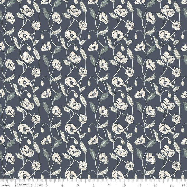 Fat Quarter End of Bolt - SALE Elegance Ethereal C12225 Navy by Riley Blake Designs - Floral Flowers Vines - Quilting Cotton Fabric