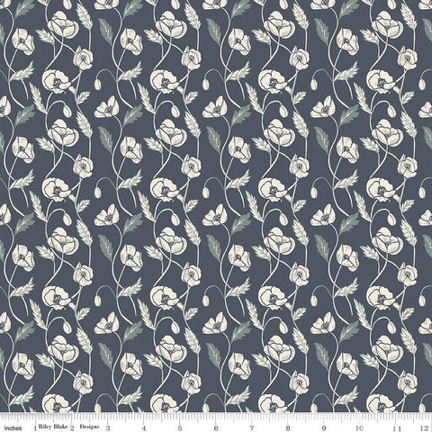 Fat Quarter End of Bolt - Elegance Ethereal C12225 Navy by Riley Blake Designs - Floral Flowers Vines - Quilting Cotton Fabric