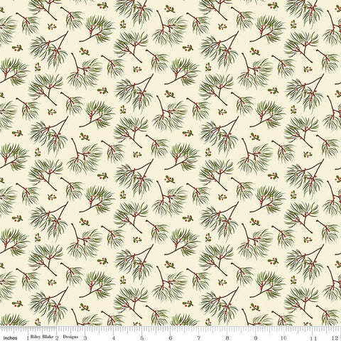 Adel in Winter Pine C12263 Cream - Riley Blake Designs - Christmas Sprigs Needles Berries - Quilting Cotton Fabric