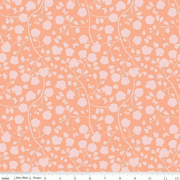 24" End of Bolt - SALE Emma Shadow Garden C12214 Peach - Riley Blake Designs - Floral Flowers Vines Butterflies - Quilting Cotton Fabric