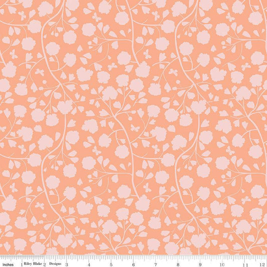24" End of Bolt - SALE Emma Shadow Garden C12214 Peach - Riley Blake Designs - Floral Flowers Vines Butterflies - Quilting Cotton Fabric