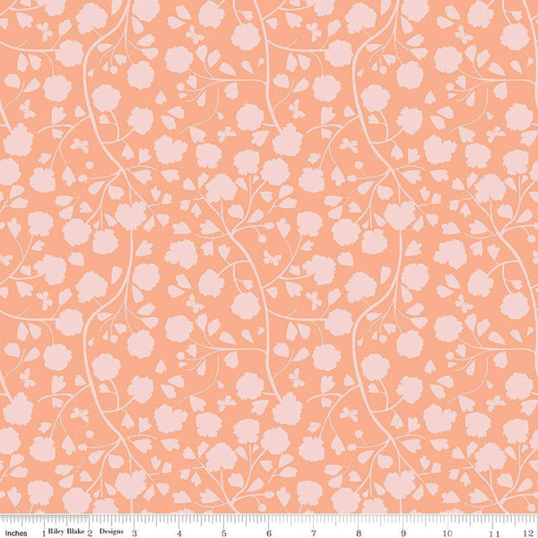 SALE Emma Shadow Garden C12214 Peach by Riley Blake Designs - Floral Flowers Vines Butterflies - Quilting Cotton Fabric