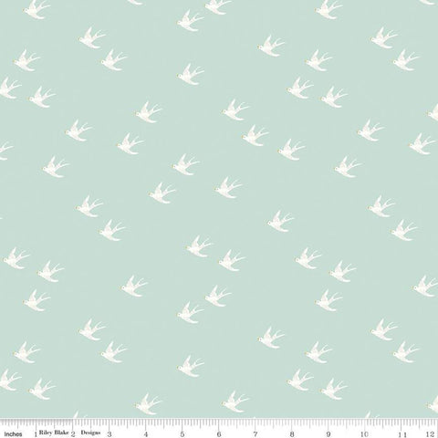 Emma Swallows C12217 Mint by Riley Blake Designs - White Birds Bird - Quilting Cotton Fabric