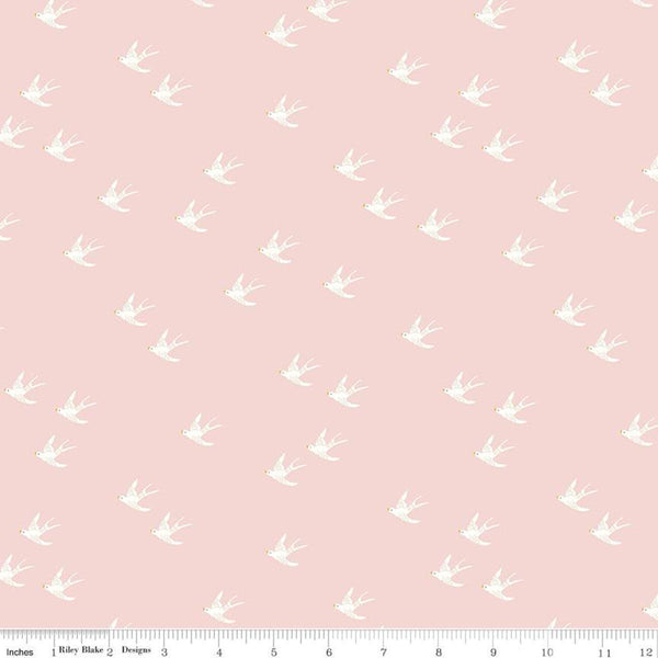 Emma Swallows C12217 Pink by Riley Blake Designs - White Birds Bird - Quilting Cotton Fabric