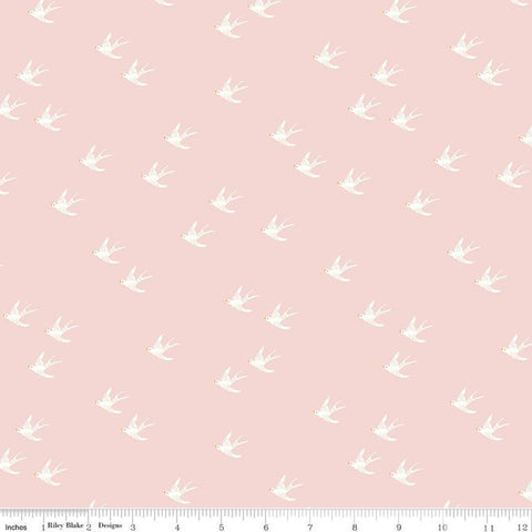 Emma Swallows C12217 Pink by Riley Blake Designs - White Birds Bird - Quilting Cotton Fabric