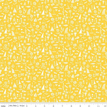 SALE Riviera Collection B Sealife C 01666455C - Riley Blake Designs - Boats Flowers Fish Yellow -  Liberty Fabrics  - Quilting Cotton Fabric