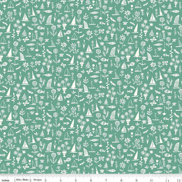 SALE Riviera Collection C Sealife E 01666455B - Riley Blake Designs - Boats Flowers Fish Blue - Liberty Fabrics  - Quilting Cotton Fabric