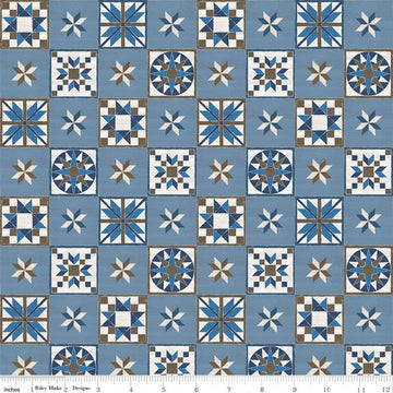 DEAL Winter Barn Quilts Blocks C12081 Blue - Riley Blake Designs - PRINTED Star Quilt Blocks - Quilting Cotton Fabric