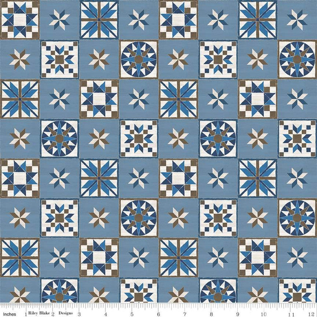 Winter Barn Quilts Blocks C12081 Blue by Riley Blake Designs - PRINTED Star Quilt Blocks - Quilting Cotton Fabric