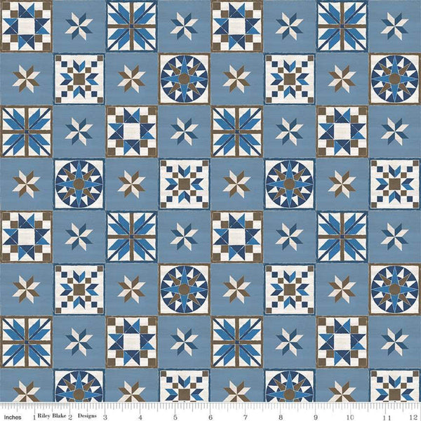 SALE Winter Barn Quilts Blocks C12081 Blue by Riley Blake Designs - PRINTED Star Quilt Blocks - Quilting Cotton Fabric