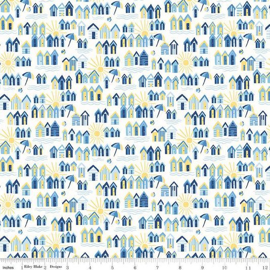 SALE Riviera Collection A Sunny Days A 01666461A - Riley Blake Designs - Beach Huts Suns - Liberty Fabrics - Quilting Cotton Fabric
