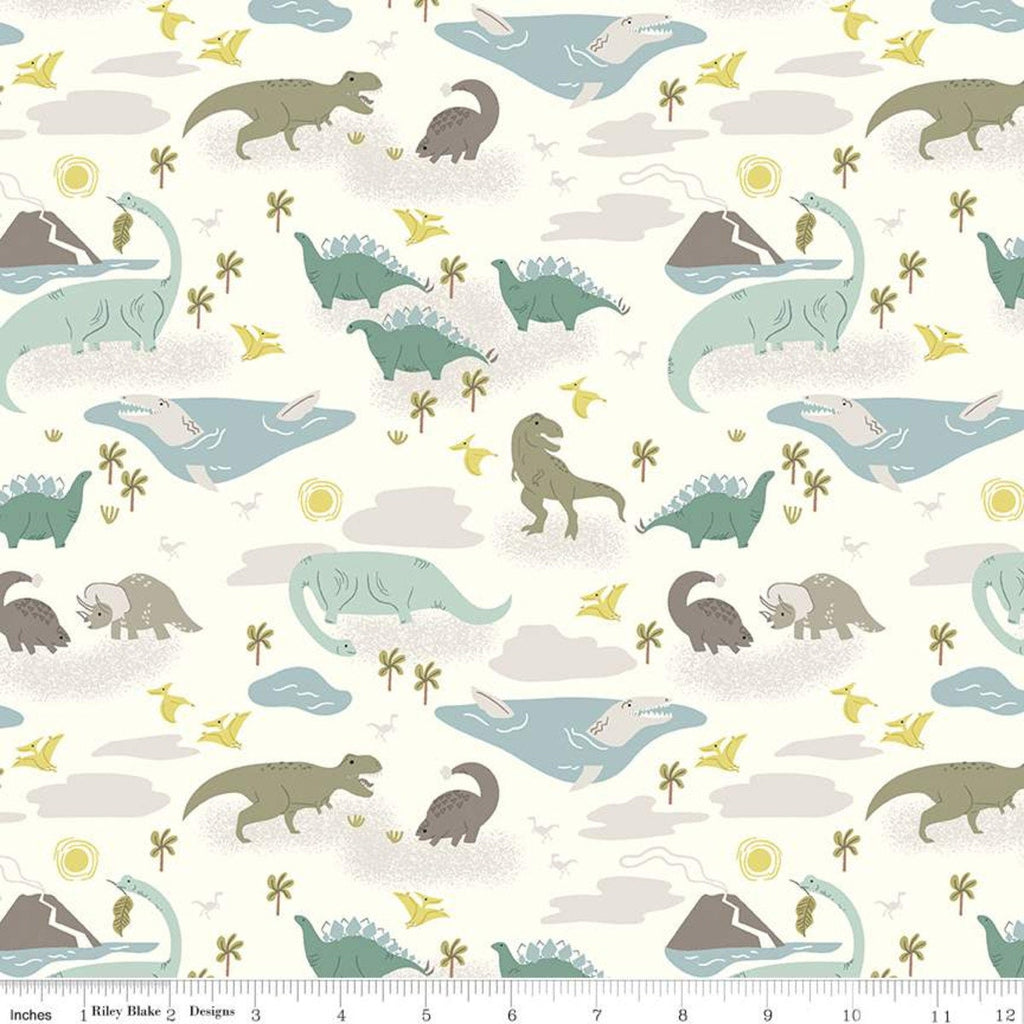 Roar Main C12460 Cream by Riley Blake Designs - Children's Dinosaurs Dinos - Quilting Cotton Fabric