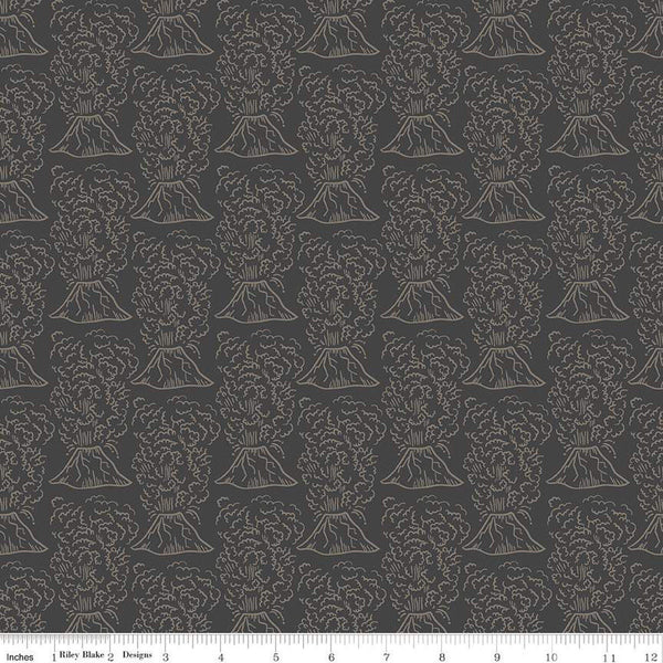 SALE Roar Volcanos C12461 Charcoal by Riley Blake Designs - Children's Erupting Volcano - Quilting Cotton Fabric