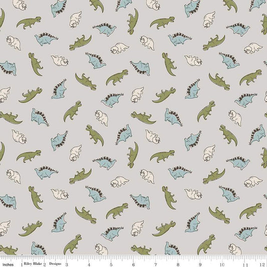 SALE Roar Mini Dinos C12462 Gray by Riley Blake Designs - Children's Dinosaurs Dinosaur - Quilting Cotton Fabric