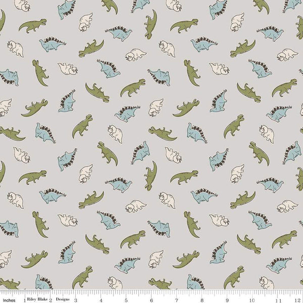 Roar Mini Dinos C12462 Gray by Riley Blake Designs - Children's Dinosaurs Dinosaur - Quilting Cotton Fabric