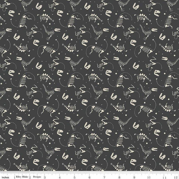 Roar Bones C12463 Charcoal by Riley Blake Designs - Children's Dinosaurs Dinosaur Skeletons - Quilting Cotton Fabric