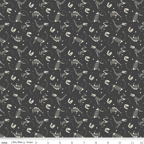 Roar Bones C12463 Charcoal by Riley Blake Designs - Children's Dinosaurs Dinosaur Skeletons - Quilting Cotton Fabric