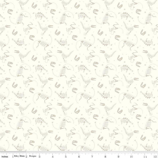 19" End of Bolt - Roar Bones C12463 Cream - Riley Blake Designs - Children's Dinosaurs Dinosaur Skeletons - Quilting Cotton Fabric