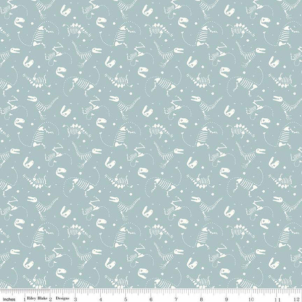 Roar Bones C12463 Blue by Riley Blake Designs - Children's Dinosaurs Dinosaur Skeletons - Quilting Cotton Fabric