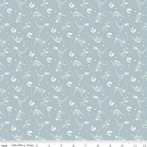 Roar Bones C12463 Blue by Riley Blake Designs - Children's Dinosaurs Dinosaur Skeletons - Quilting Cotton Fabric