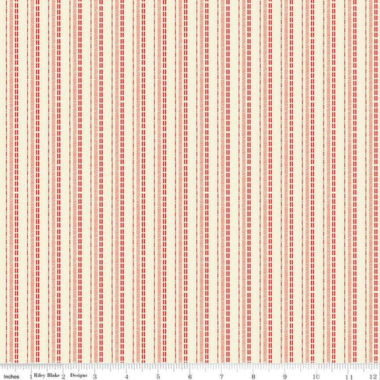 32" End of Bolt - Adel in Winter Stripe C12262 Cream - Riley Blake Designs - Christmas Stripes Striped - Quilting Cotton Fabric