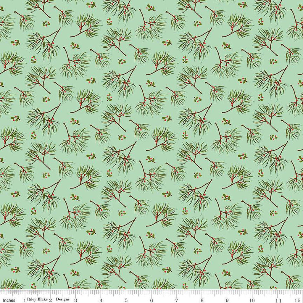 Adel in Winter Pine C12263 Mint - Riley Blake Designs - Christmas Sprigs Needles Berries - Quilting Cotton Fabric