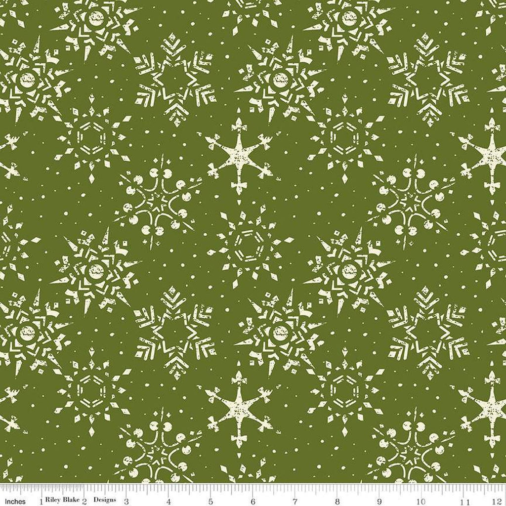 Adel in Winter Snowflakes C12267 Green - Riley Blake Designs - Christmas Snowflake Dots - Quilting Cotton Fabric
