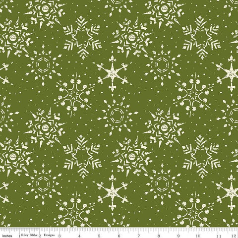 Adel in Winter Snowflakes C12267 Green - Riley Blake Designs - Christmas Snowflake Dots - Quilting Cotton Fabric