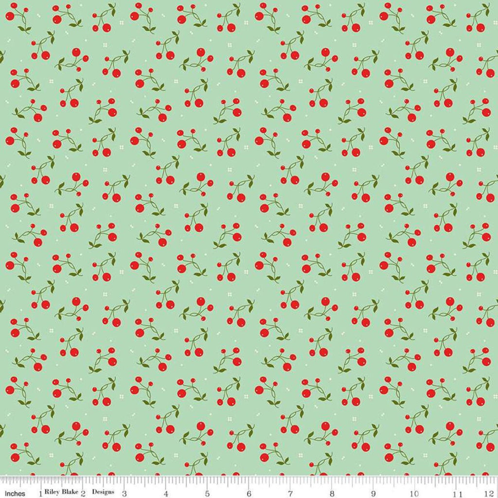 CLEARANCE Adel in Winter Tripleberry C12268 Mint - Riley Blake - Christmas Berries Squares - Quilting Cotton Fabric