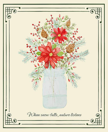 SALE Adel in Winter P12270 Panel - Riley Blake Designs - Christmas Flowers Pine Cones Needles Berries on Cream  - Quilting Cotton Fabric