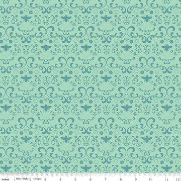 SALE Daisy Fields Damask C12483 Caribbean - Riley Blake Designs - Flowers Bees Hexagons - Quilting Cotton Fabric