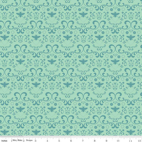 Daisy Fields Damask C12483 Caribbean by Riley Blake Designs - Flowers Bees Hexagons - Quilting Cotton Fabric