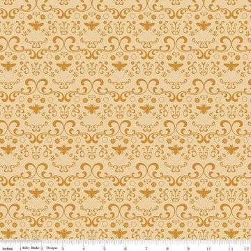 SALE Daisy Fields Damask C12483 Light Honey by Riley Blake Designs - Flowers Bees Hexagons - Quilting Cotton Fabric