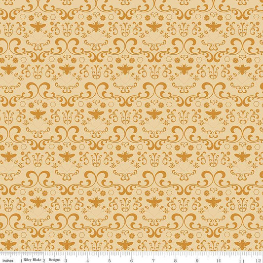 SALE Daisy Fields Damask C12483 Light Honey by Riley Blake Designs - Flowers Bees Hexagons - Quilting Cotton Fabric