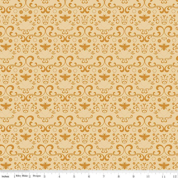 SALE Daisy Fields Damask C12483 Light Honey by Riley Blake Designs - Flowers Bees Hexagons - Quilting Cotton Fabric