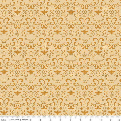 Daisy Fields Damask C12483 Light Honey by Riley Blake Designs - Flowers Bees Hexagons - Quilting Cotton Fabric