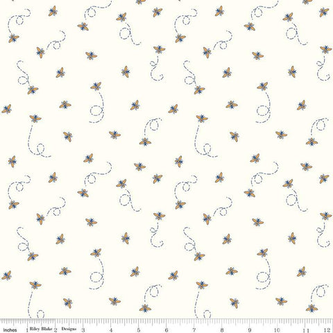 Fat Quarter End of Bolt - Daisy Fields Bees SC12485 Cloud SPARKLE - Riley Blake - Antique Gold SPARKLE - Quilting Cotton Fabric
