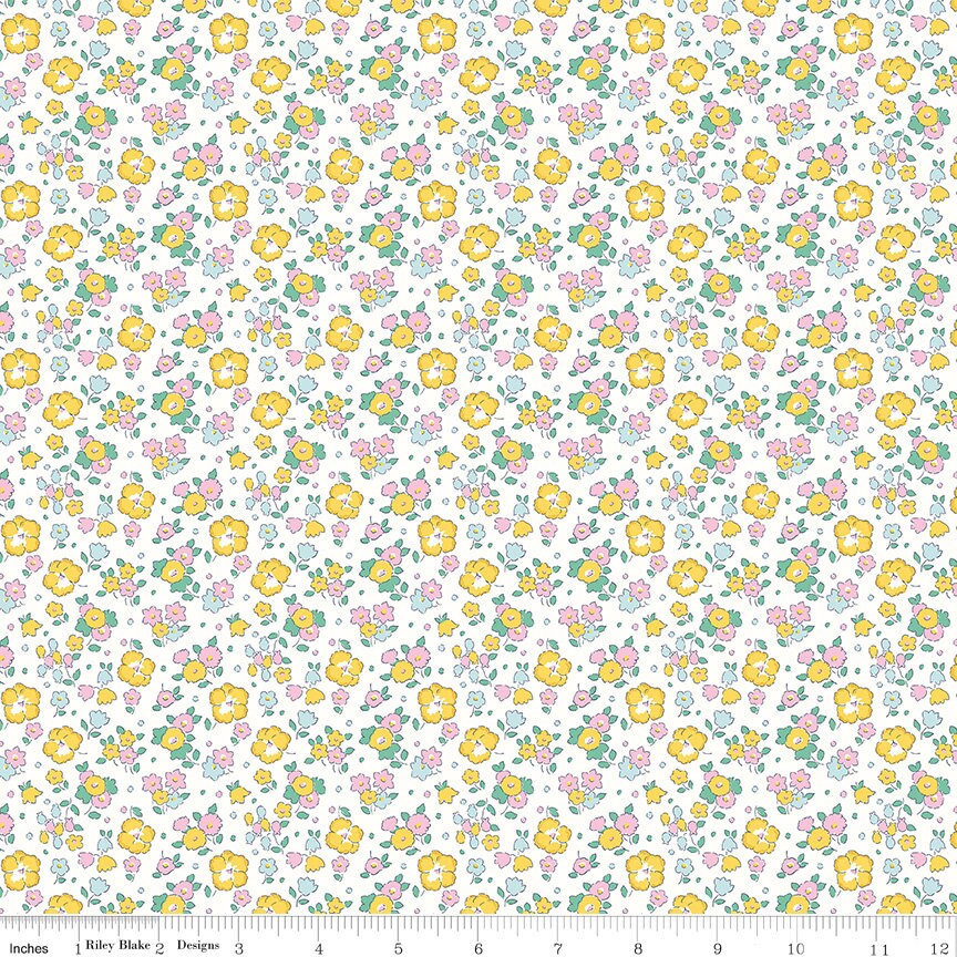 Fat Quarter End of Bolt - SALE Riviera Collection B Seaside Blossom B 01666456B - Riley Blake - Flowers - Liberty  - Quilting Cotton Fabric