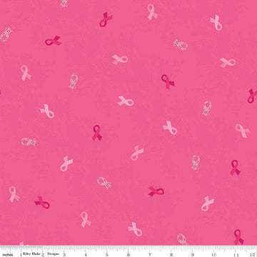 Strength in Pink Ribbons C12622 Dark Pink - Riley Blake Designs - Breast Cancer - Quilting Cotton Fabric