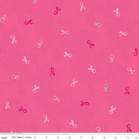 Strength in Pink Ribbons C12622 Dark Pink - Riley Blake Designs - Breast Cancer - Quilting Cotton Fabric