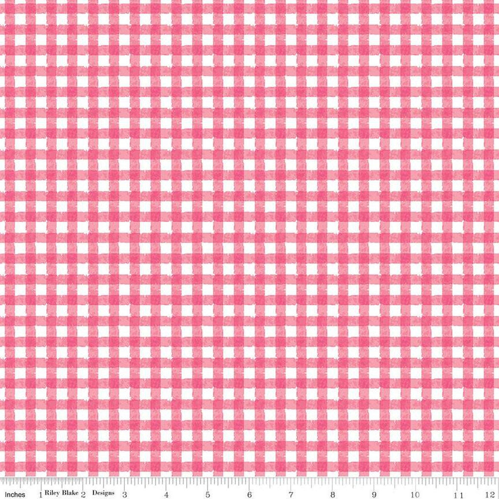 Strength in Pink PRINTED Gingham C12624 Dark Pink by Riley Blake Designs - White Pink Checks Breast Cancer - Quilting Cotton Fabric