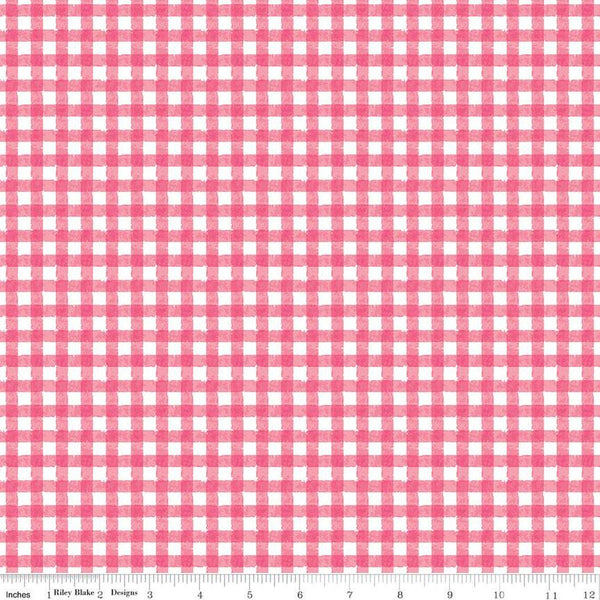 SALE Strength in Pink PRINTED Gingham C12624 Dark Pink by Riley Blake Designs - White Pink Checks Breast Cancer - Quilting Cotton Fabric